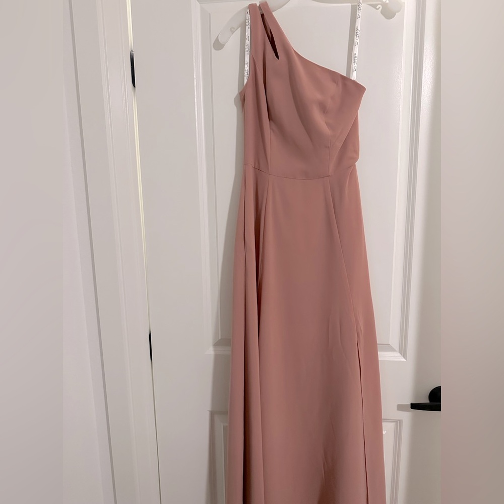 David's Bridal One-Shoulder Desert Coral Chiffon Dress